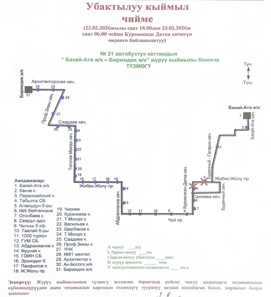 В Бишкеке ночью 22-23 февраля перекроют проспект Жибек Жолу: новые схемы транспорта