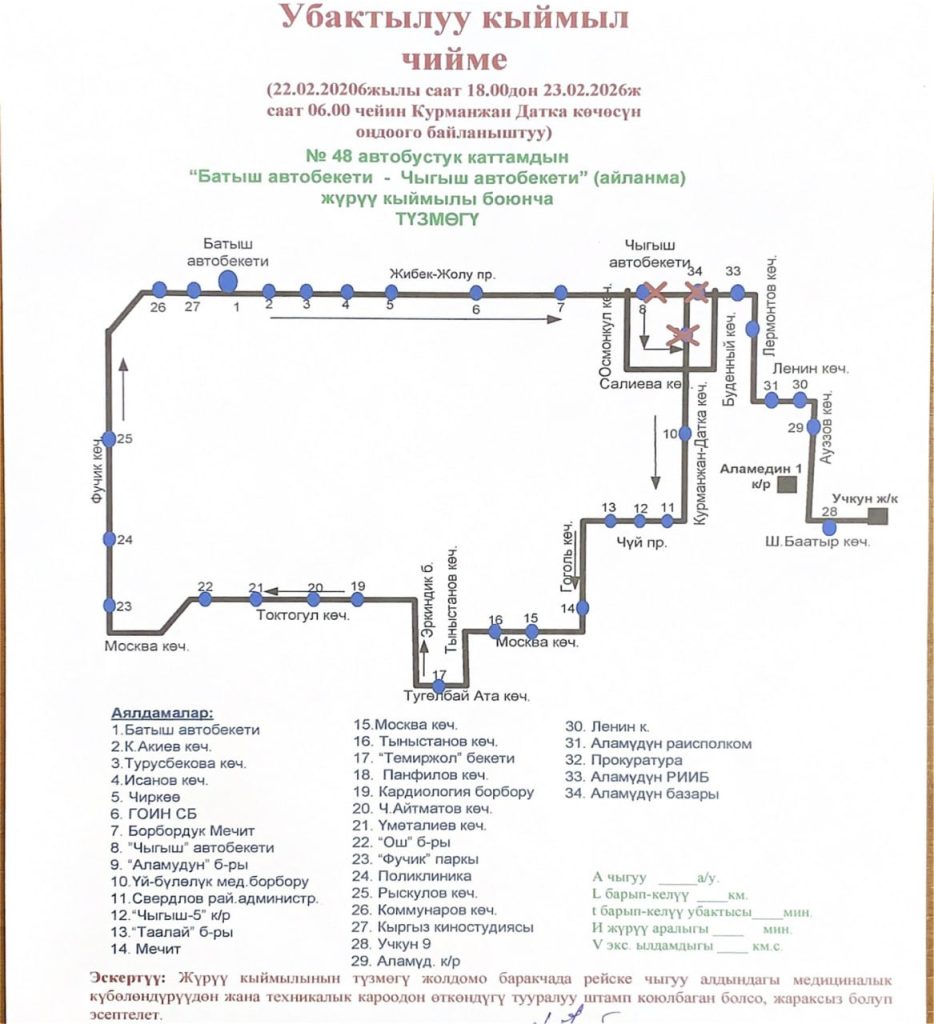 В Бишкеке ночью 22-23 февраля перекроют проспект Жибек Жолу: новые схемы транспорта
