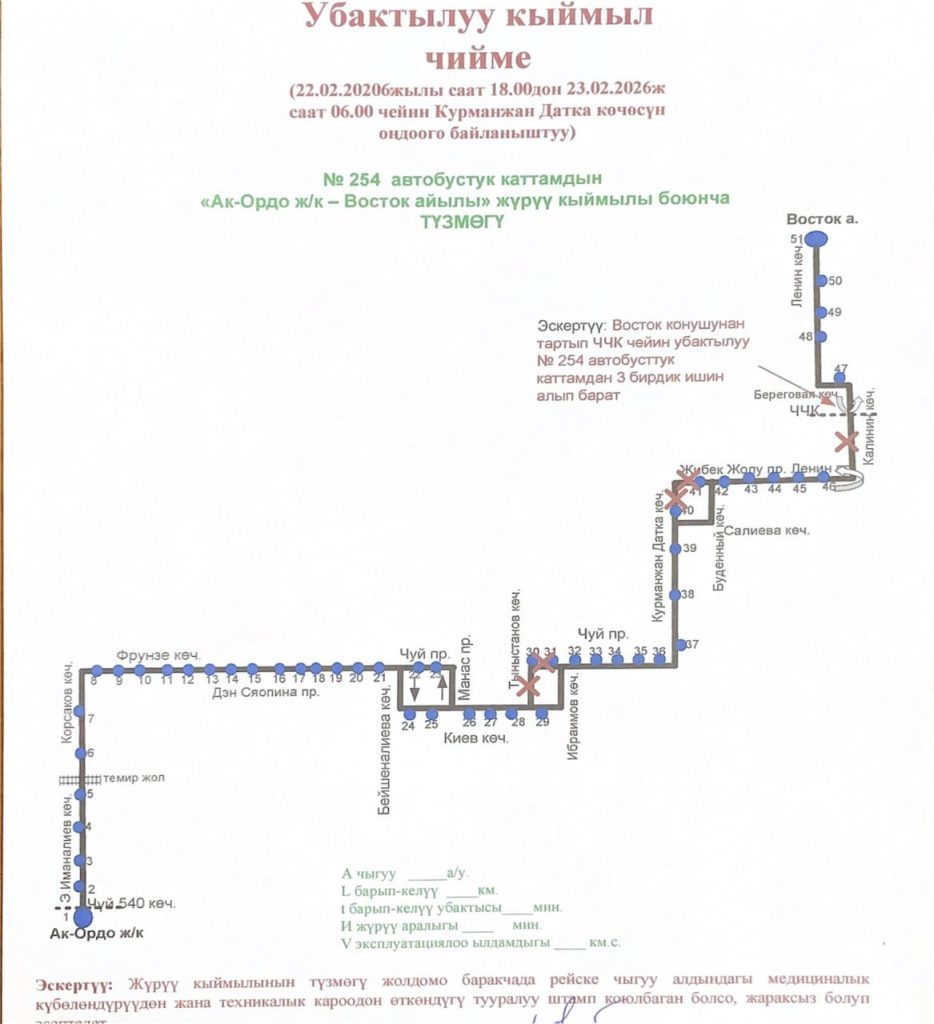В Бишкеке ночью 22-23 февраля перекроют проспект Жибек Жолу: новые схемы транспорта