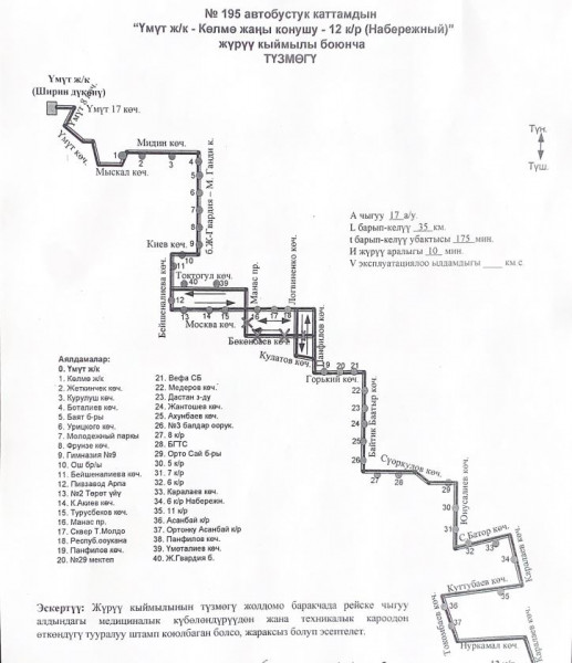 Изменение маршрута №195 в Бишкеке с 18 марта: новая схема