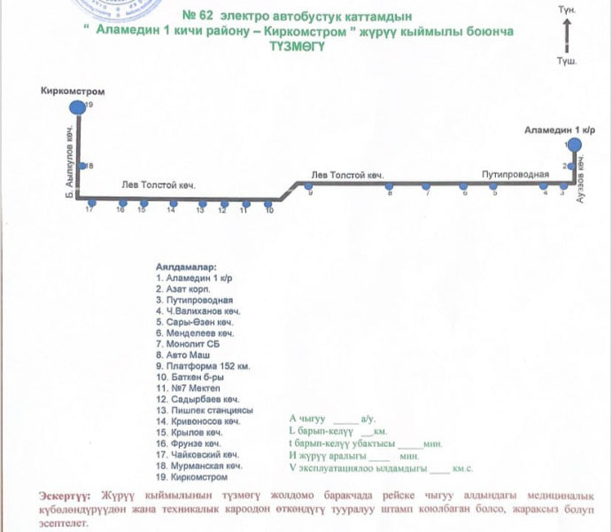 Новый маршрут №62 в Бишкеке: какая у него схема движения
