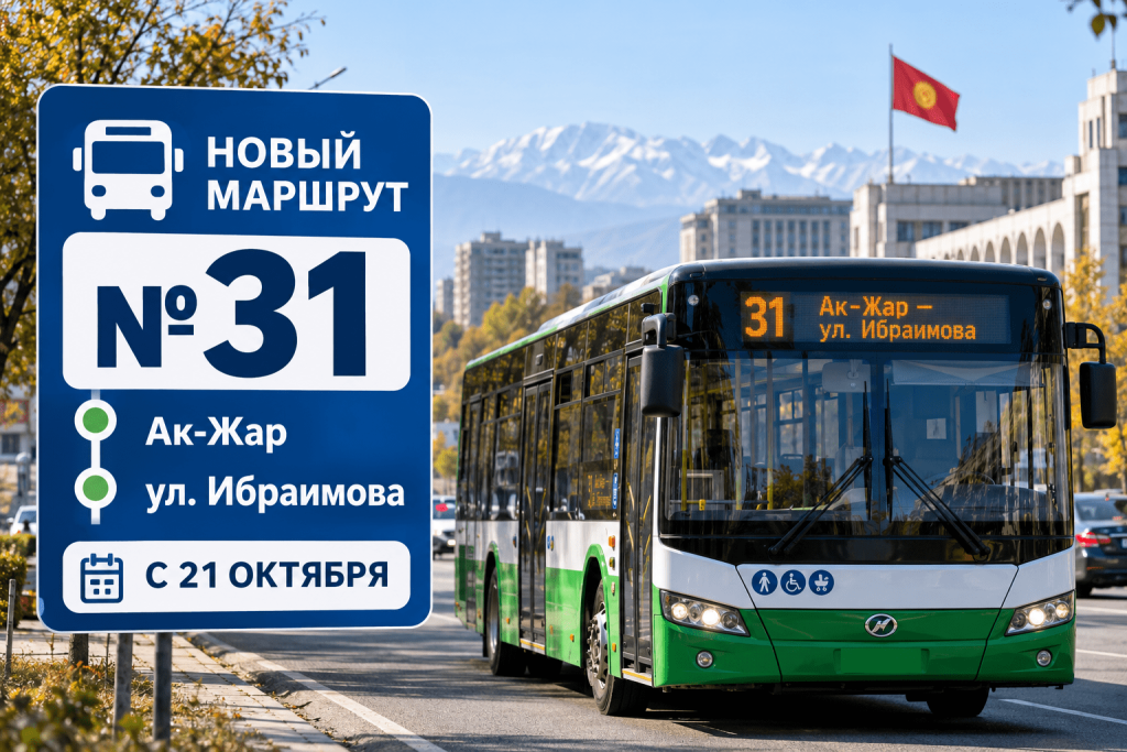 С 21 октября в Бишкеке запустят автобус № 31 от жилмассива «Ак-Жар» до улицы Ибраимова. Ежедневно на новом маршруте будут работать 7–8 автобусов.